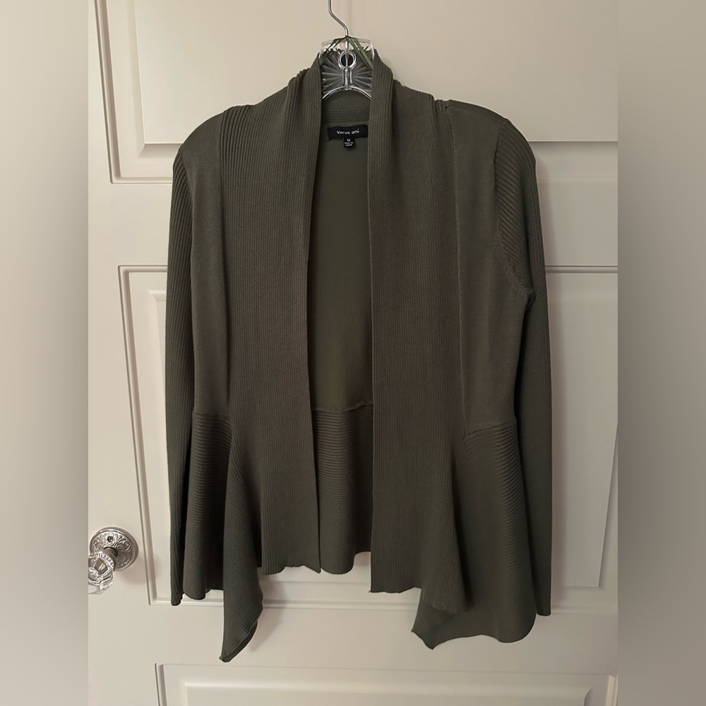 Verve Ami Olive Green Open Front Cardigan